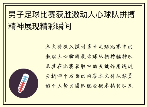 男子足球比赛获胜激动人心球队拼搏精神展现精彩瞬间